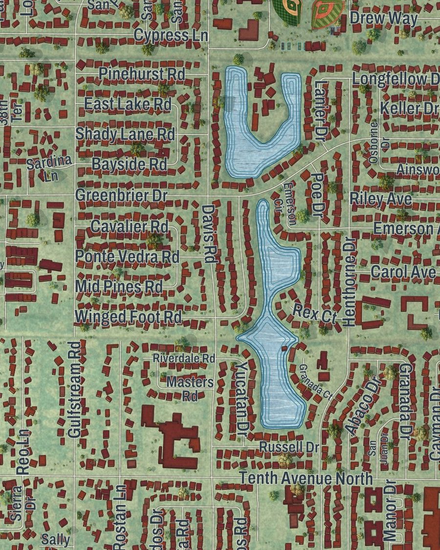 Close-up of Palm Springs streets on the map