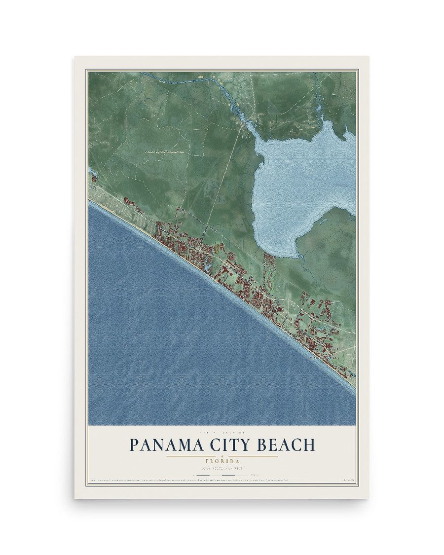Panama City Beach, Florida map print, 12 x 18 in, print only