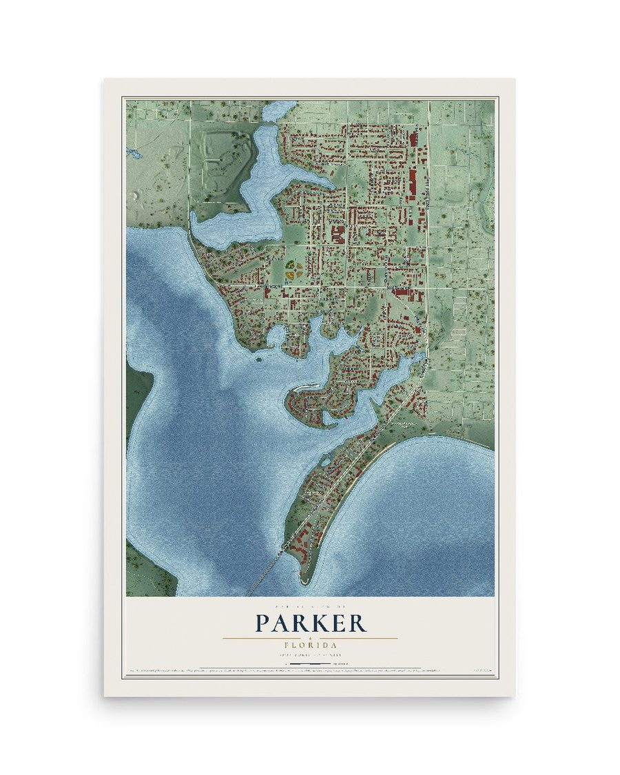 Parker, Florida map print, 12 x 18 in, print only