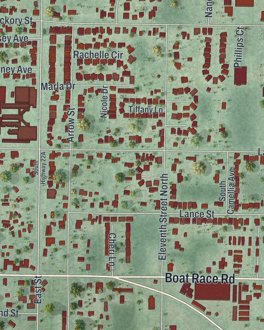 Close-up of Parker streets on the map