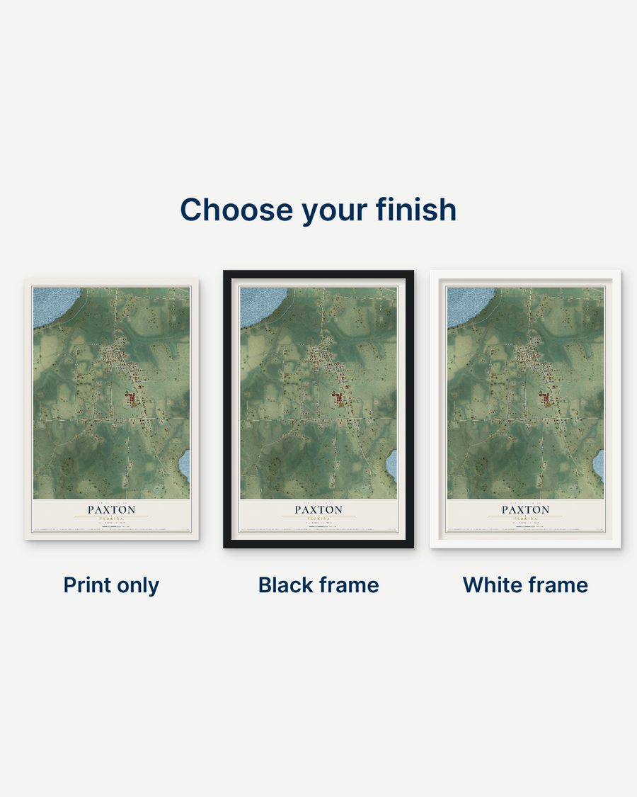 The Paxton, Florida map as a print only, in a black frame and in a white frame