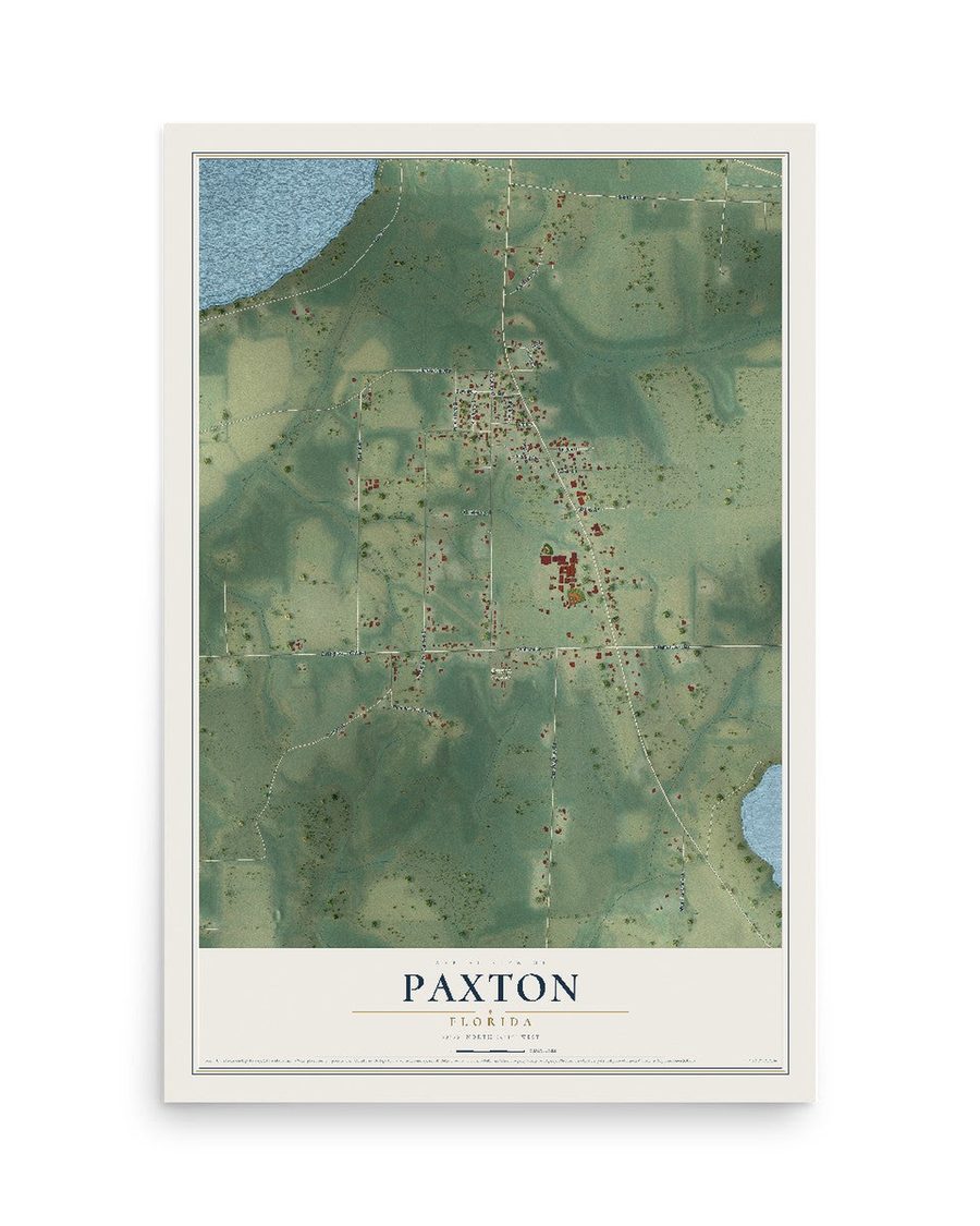 Paxton, Florida map print, 12 x 18 in, print only