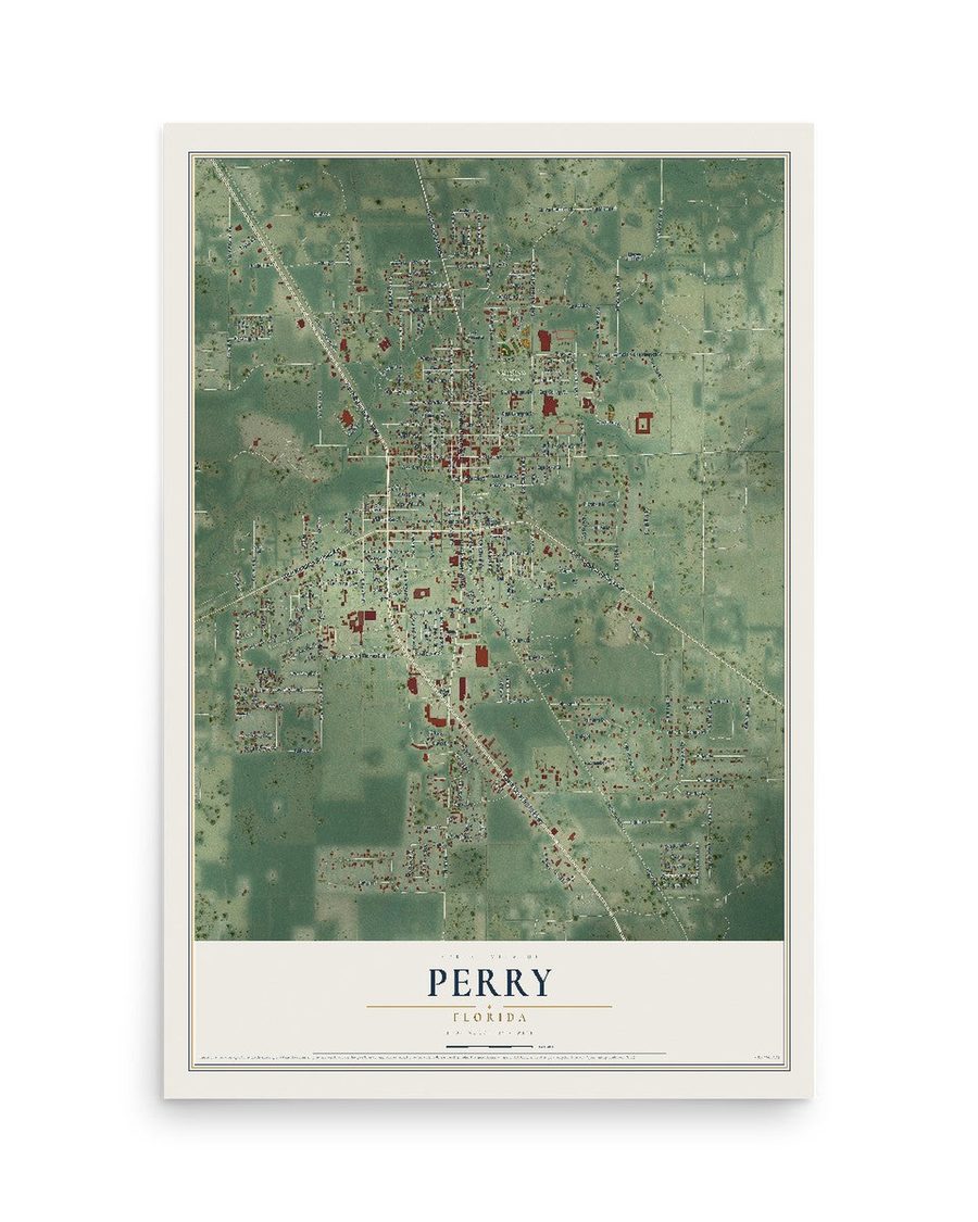 Perry, Florida map print, 12 x 18 in, print only