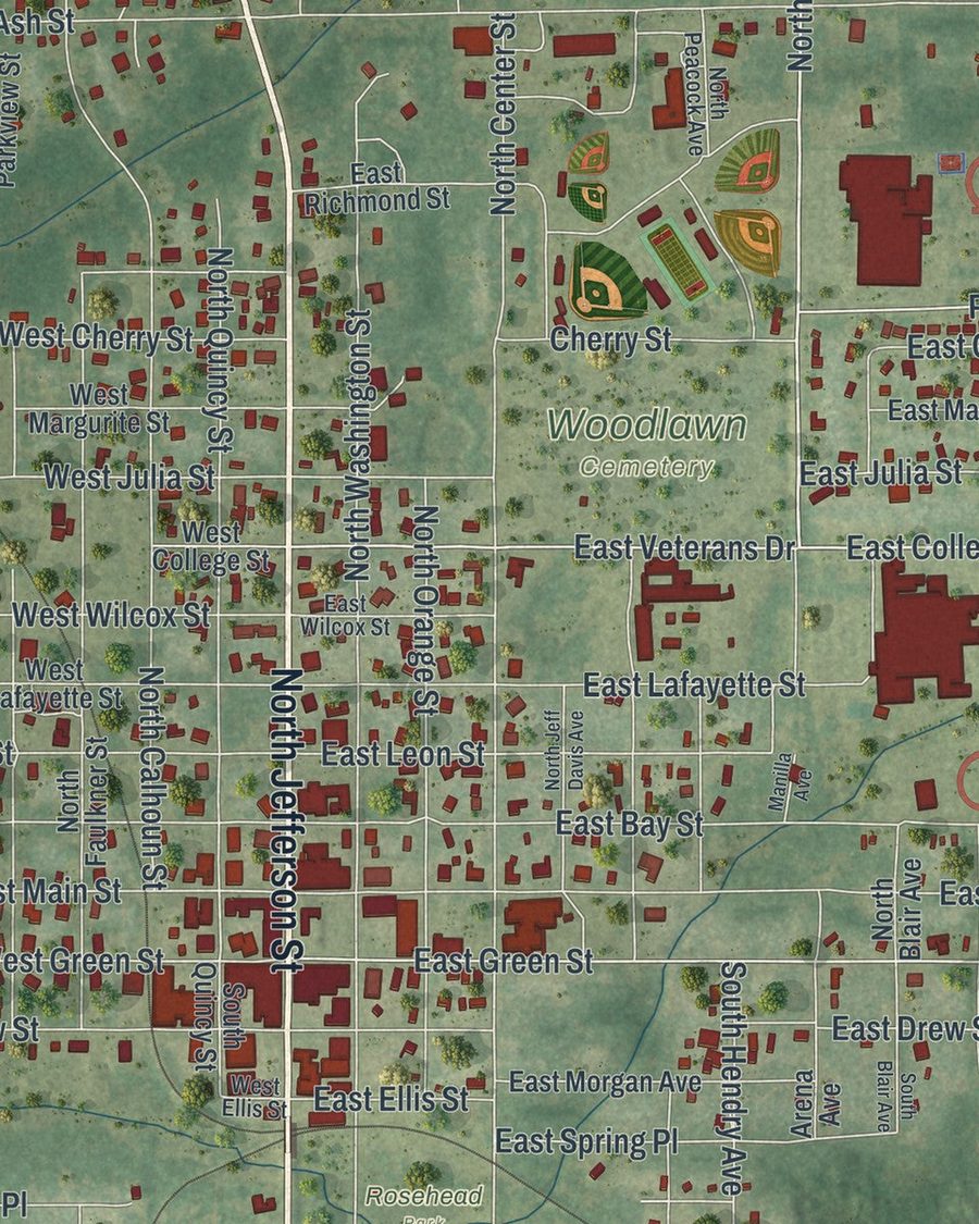 Close-up of Perry streets on the map