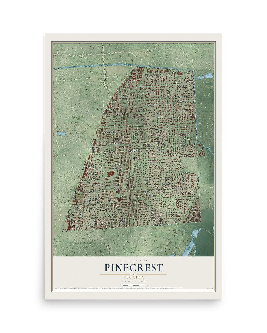 Pinecrest, Florida map print, 12 x 18 in, print only