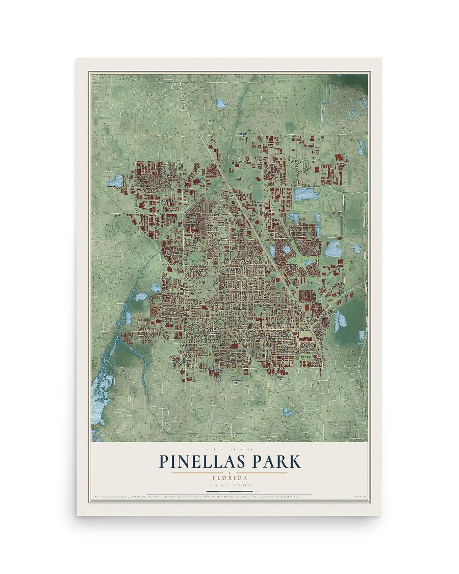 Pinellas Park, Florida map print, 12 x 18 in, print only