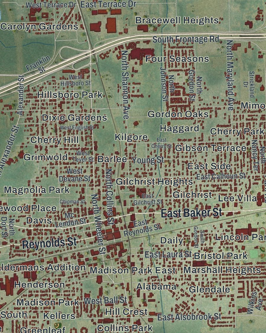 Close-up of Plant City streets on the map