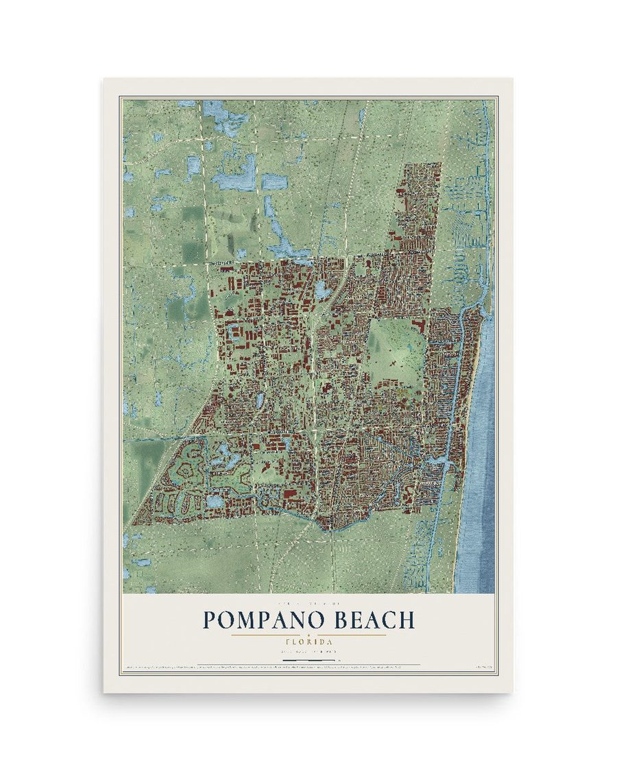 Pompano Beach, Florida map print, 12 x 18 in, print only