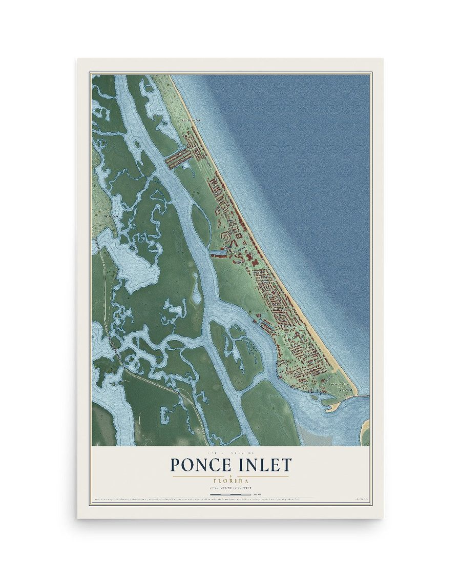 Ponce Inlet, Florida map print, 12 x 18 in, print only