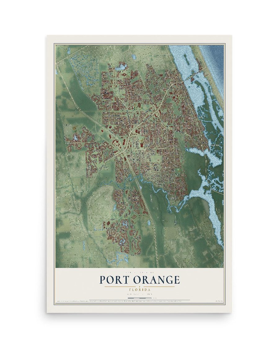 Port Orange, Florida map print, 12 x 18 in, print only