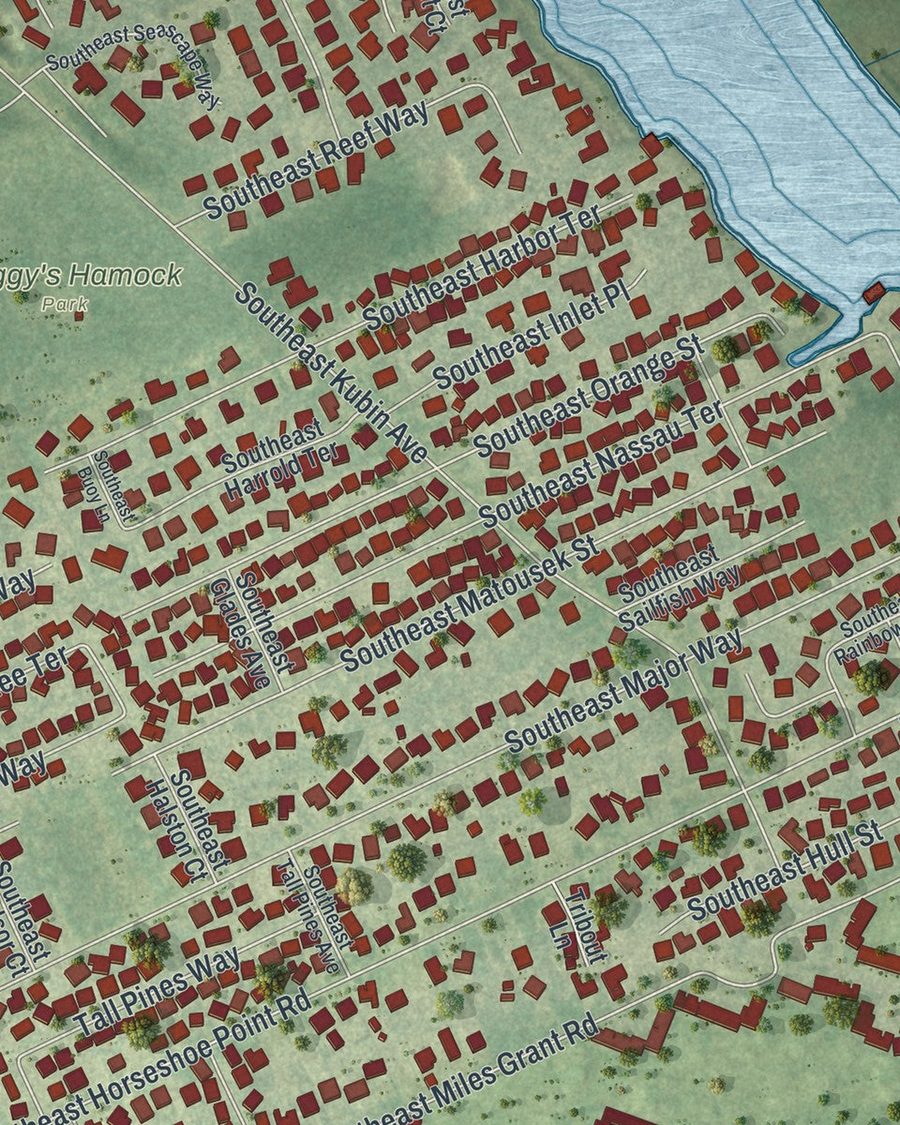 Close-up of Port Salerno streets on the map