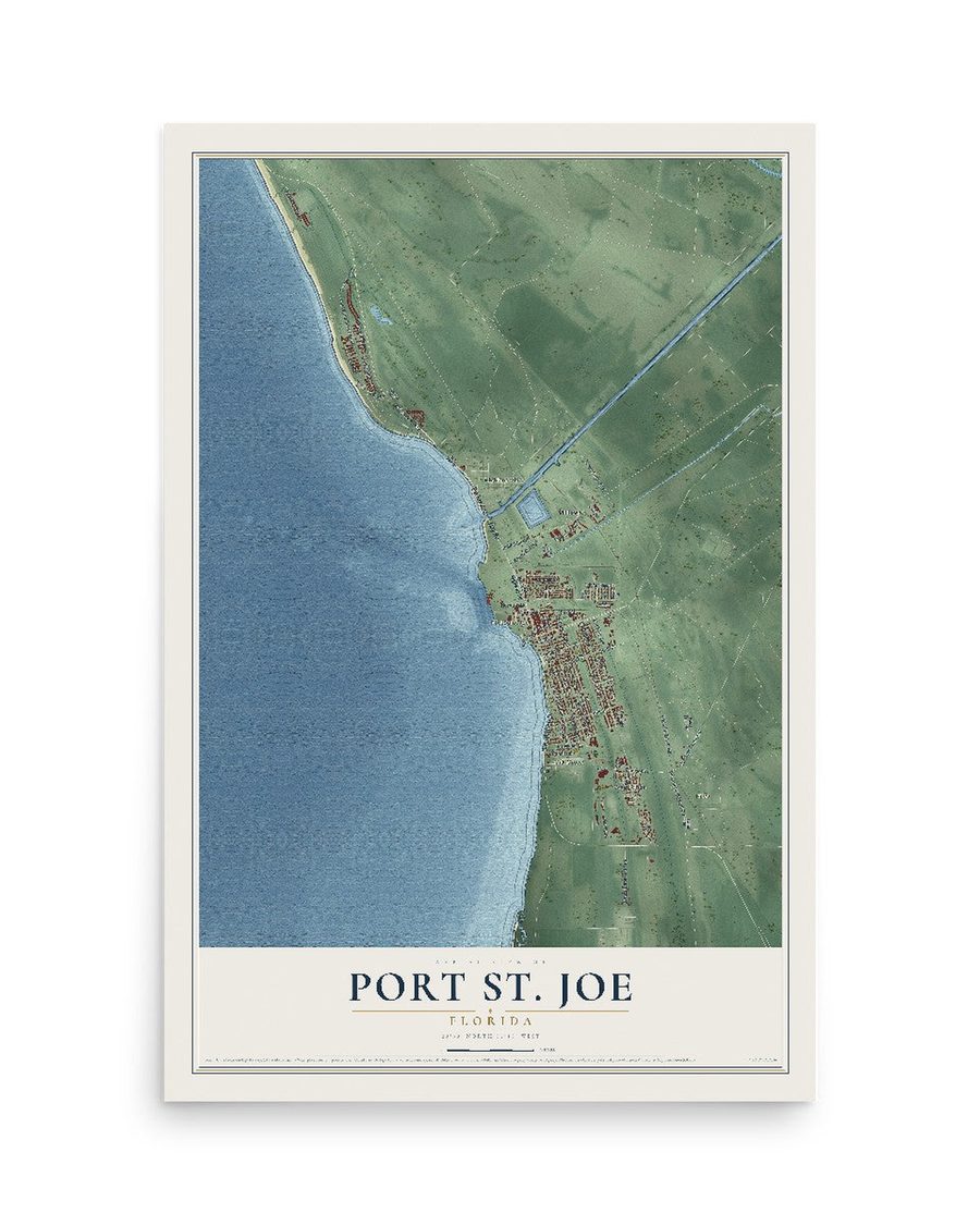 Port St. Joe, Florida map print, 12 x 18 in, print only