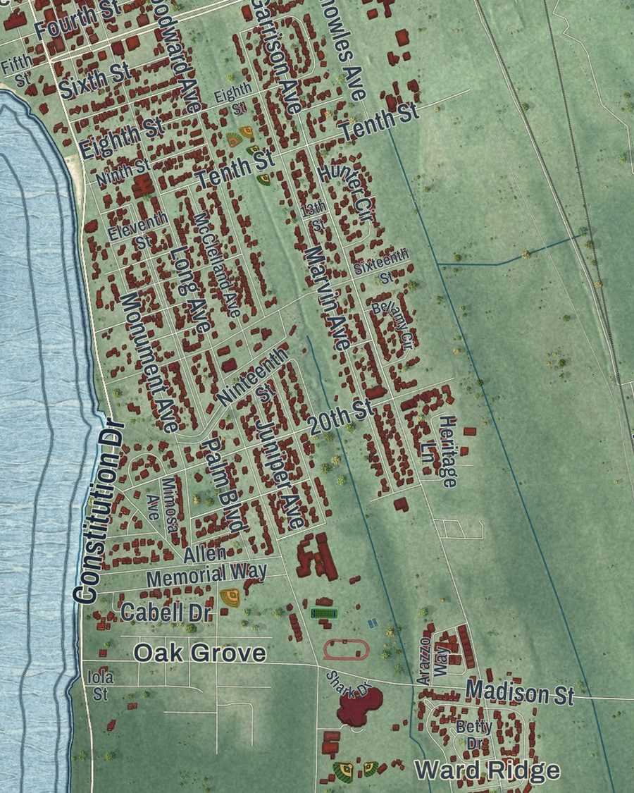 Close-up of Port St. Joe streets on the map