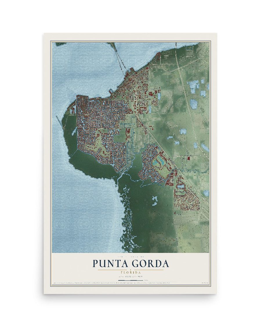 Punta Gorda, Florida map print, 12 x 18 in, print only