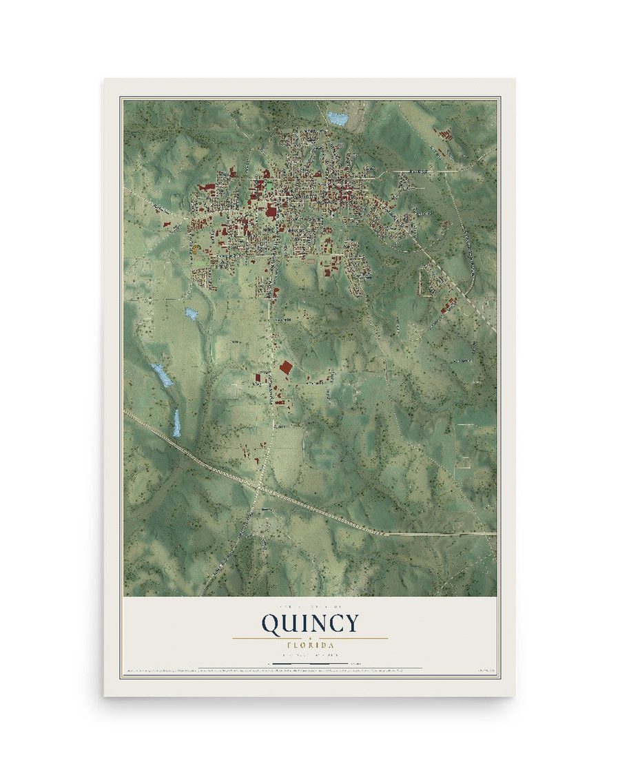 Quincy, Florida map print, 12 x 18 in, print only