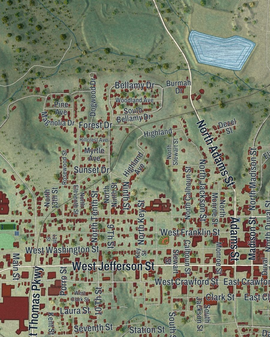 Close-up of Quincy streets on the map