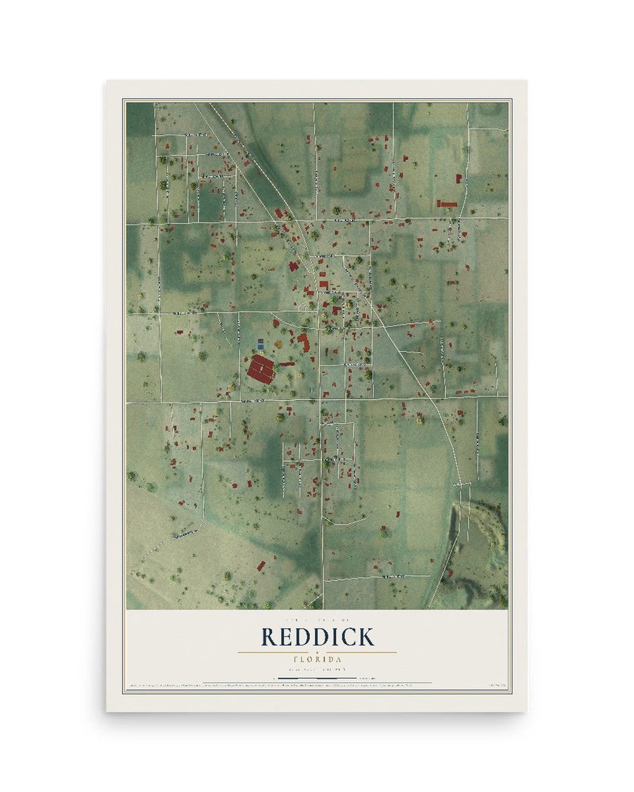 Reddick, Florida map print, 12 x 18 in, print only