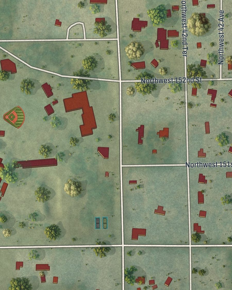 Close-up of Reddick streets on the map