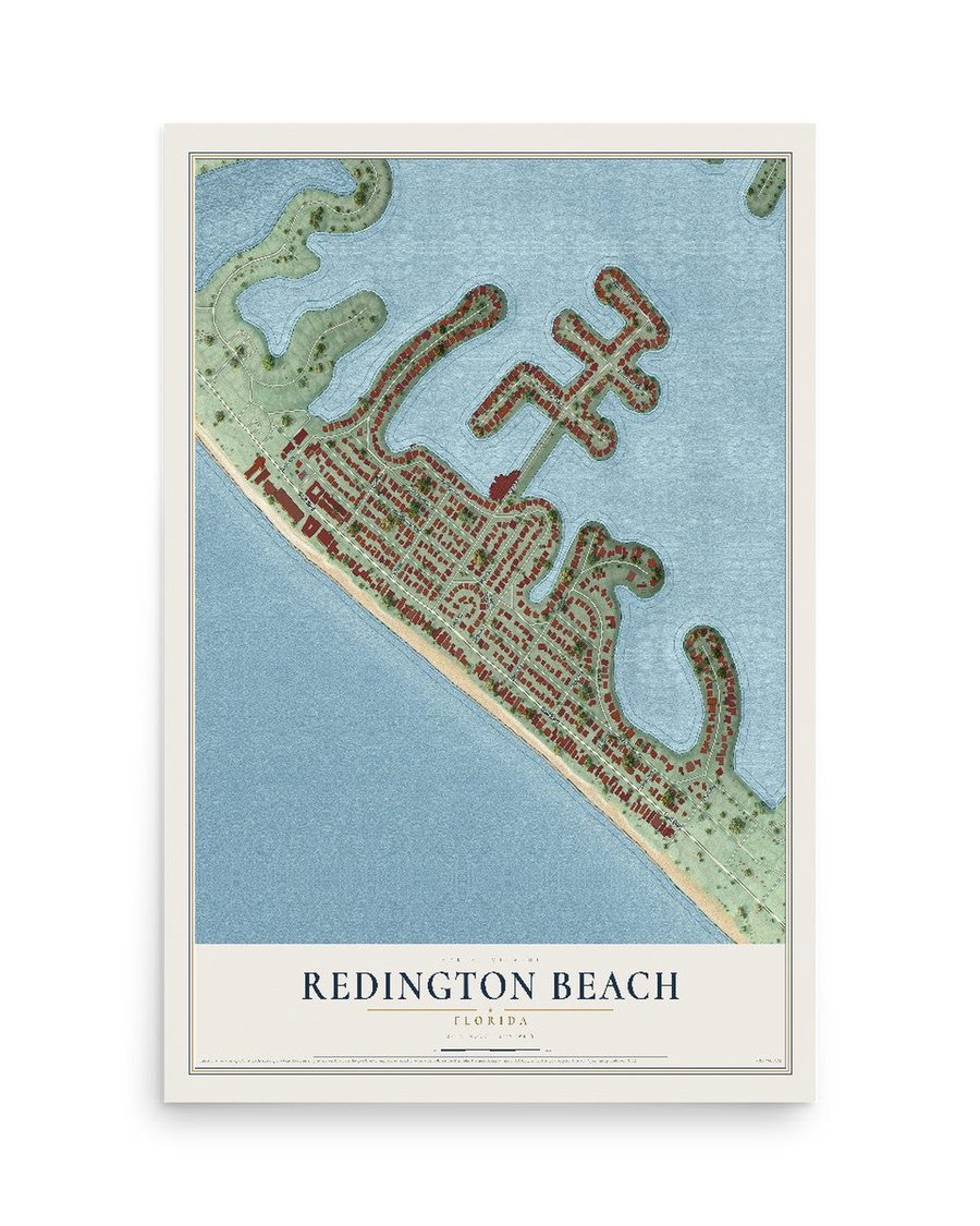 Redington Beach, Florida map print, 12 x 18 in, print only