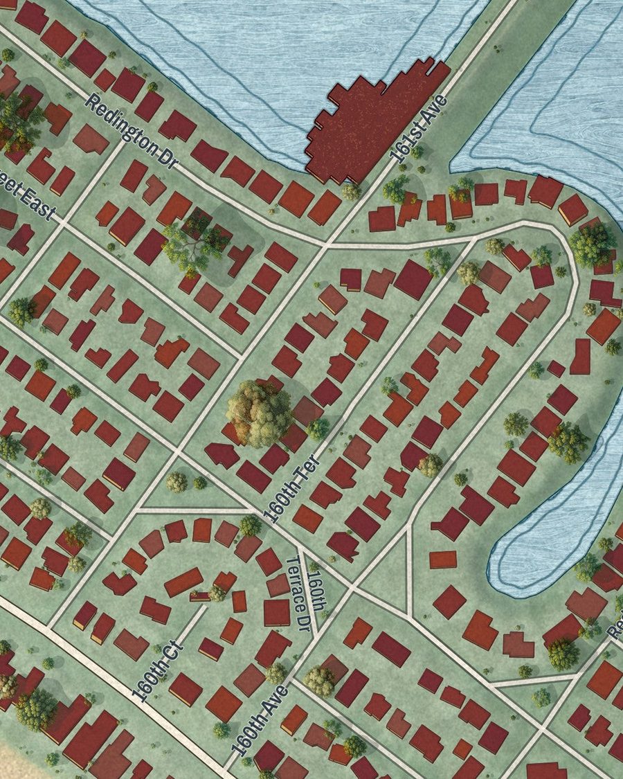 Close-up of Redington Beach streets on the map