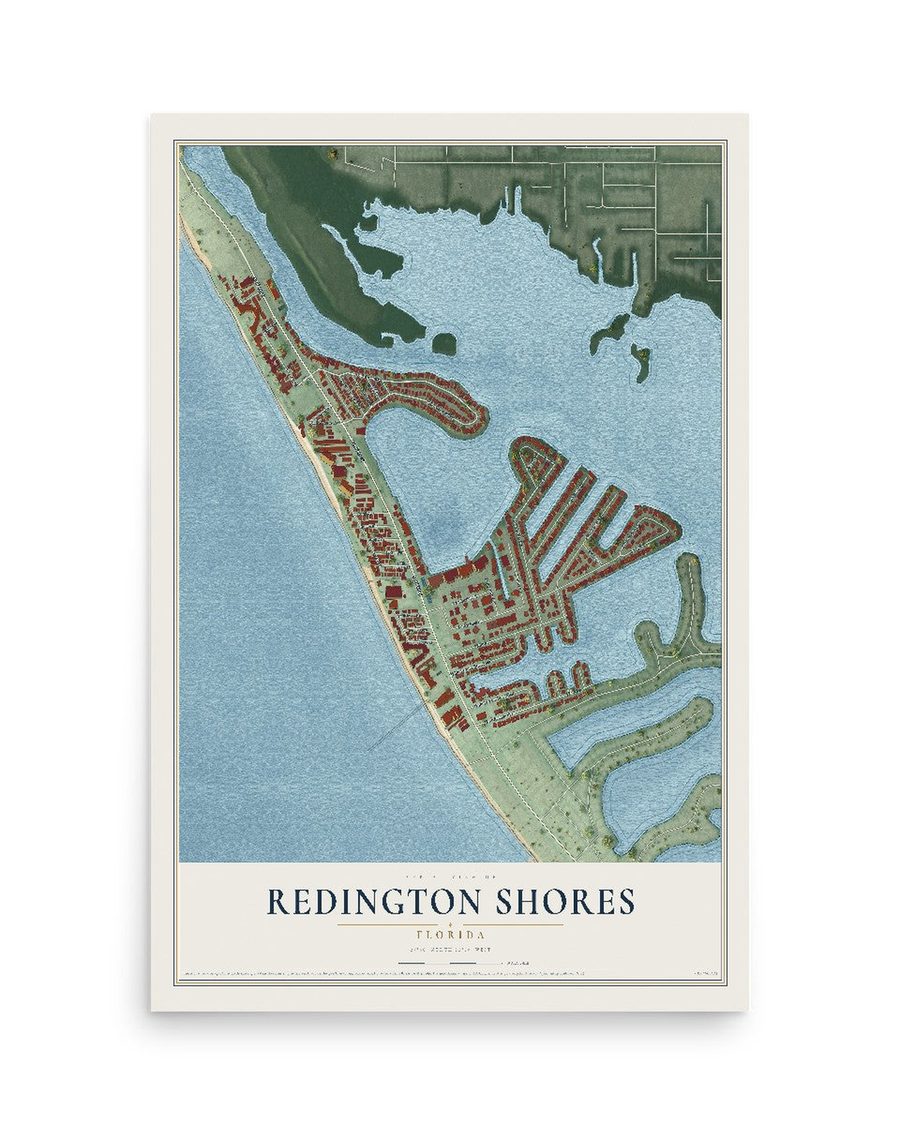 Redington Shores, Florida map print, 12 x 18 in, print only