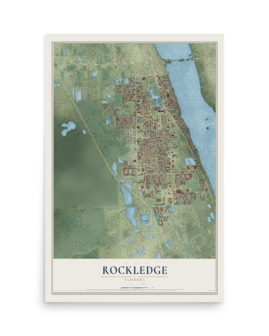 Rockledge, Florida map print, 12 x 18 in, print only