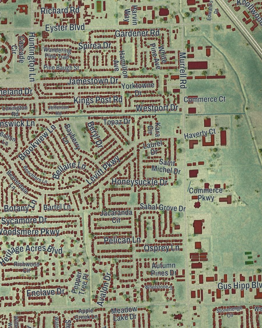 Close-up of Rockledge streets on the map