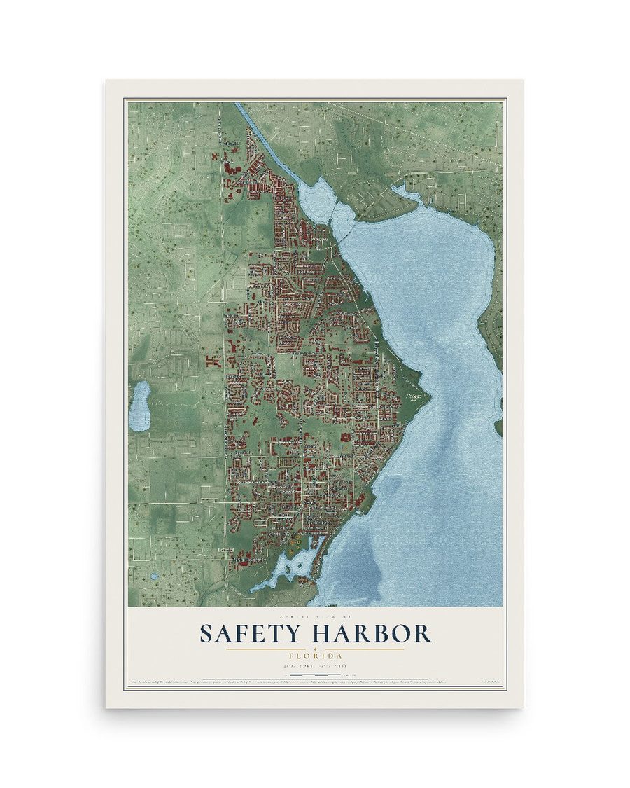 Safety Harbor, Florida map print, 12 x 18 in, print only