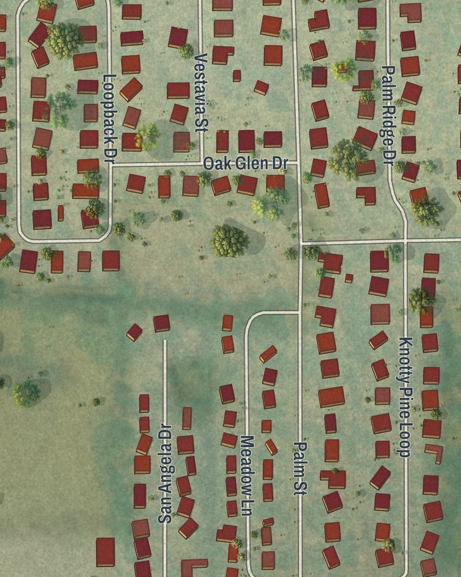 Close-up of San Antonio streets on the map