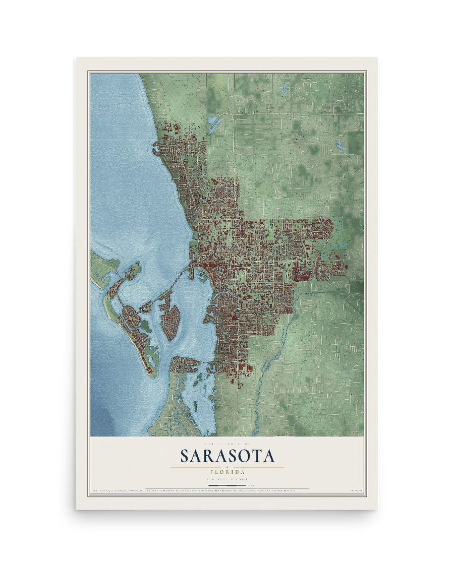 Sarasota, Florida map print, 12 x 18 in, print only