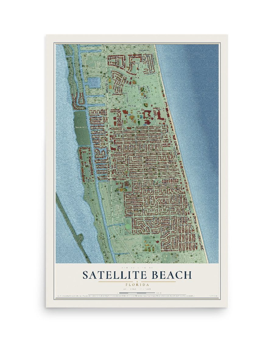 Satellite Beach, Florida map print, 12 x 18 in, print only