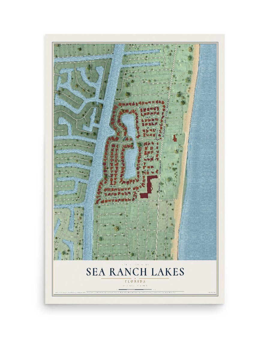Sea Ranch Lakes, Florida map print, 12 x 18 in, print only