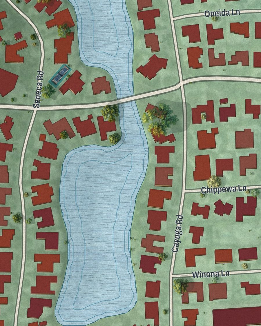 Close-up of Sea Ranch Lakes streets on the map