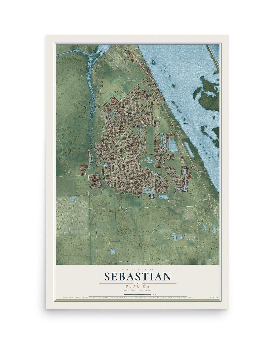 Sebastian, Florida map print, 12 x 18 in, print only