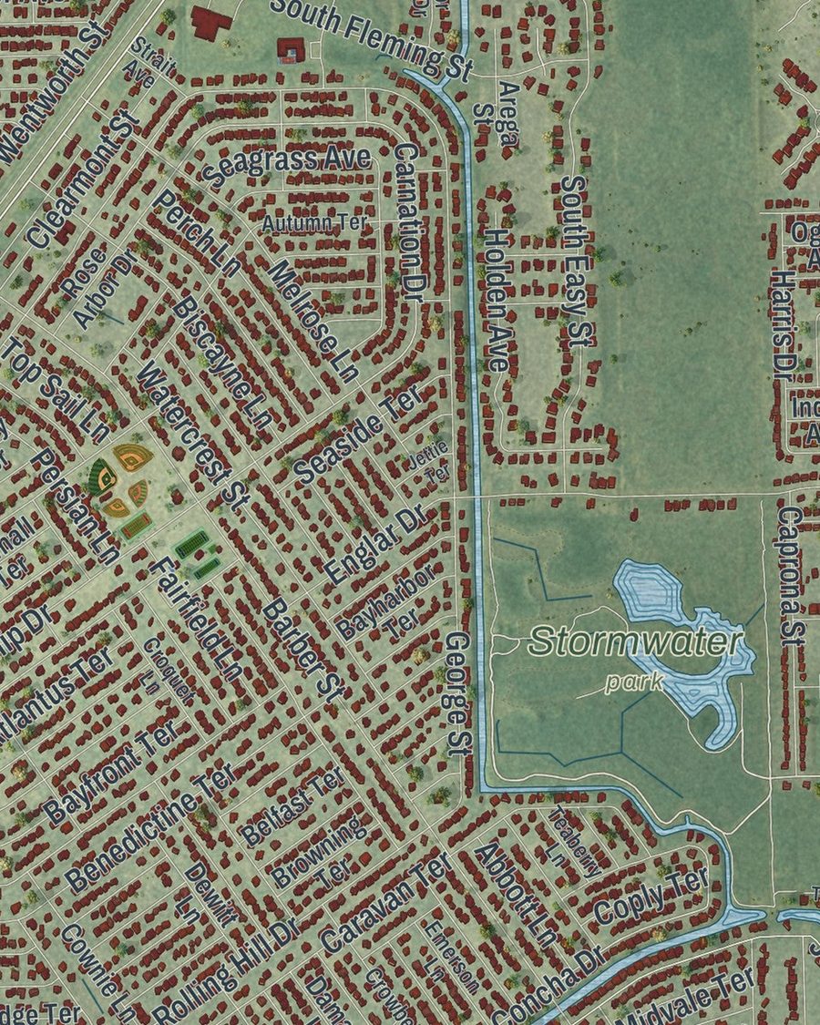 Close-up of Sebastian streets on the map