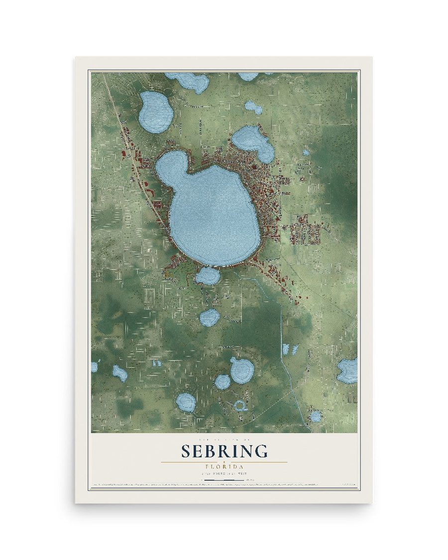 Sebring, Florida map print, 12 x 18 in, print only