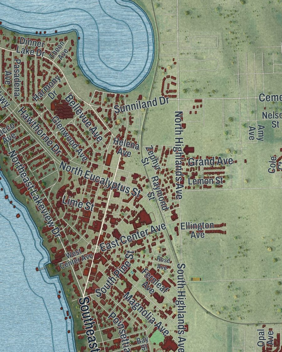 Close-up of Sebring streets on the map