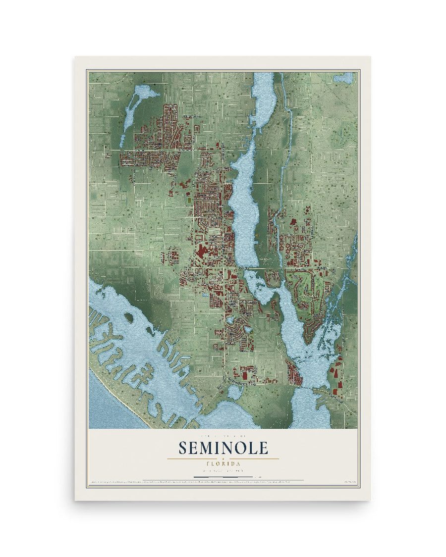 Seminole, Florida map print, 12 x 18 in, print only