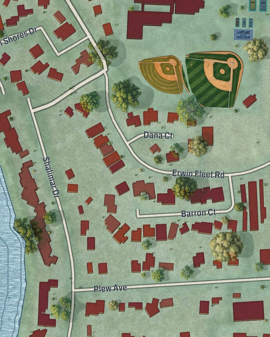 Close-up of Shalimar streets on the map