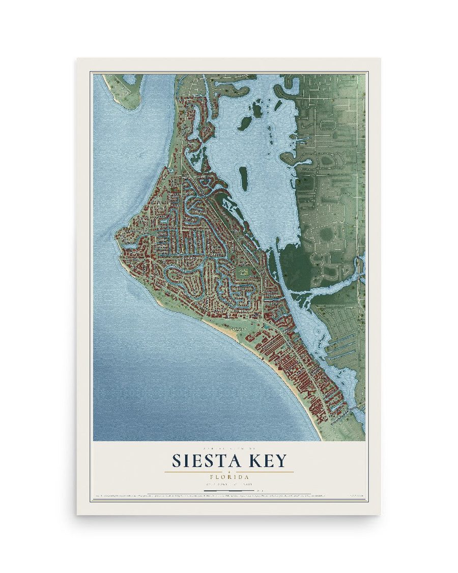Siesta Key, Florida map print, 12 x 18 in, print only