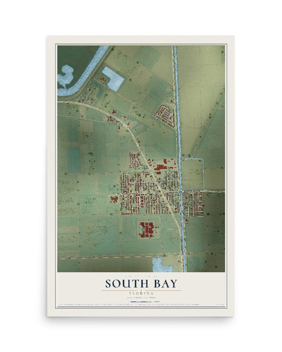 South Bay, Florida map print, 12 x 18 in, print only