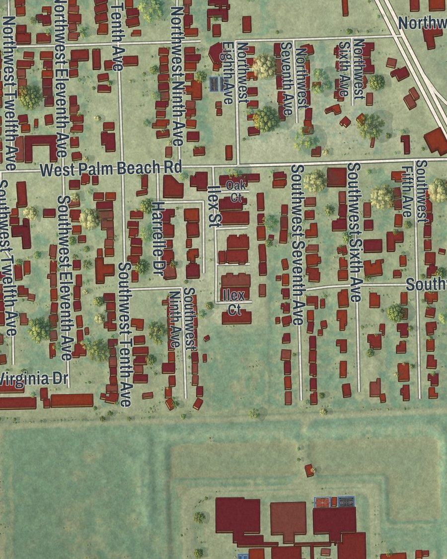 Close-up of South Bay streets on the map