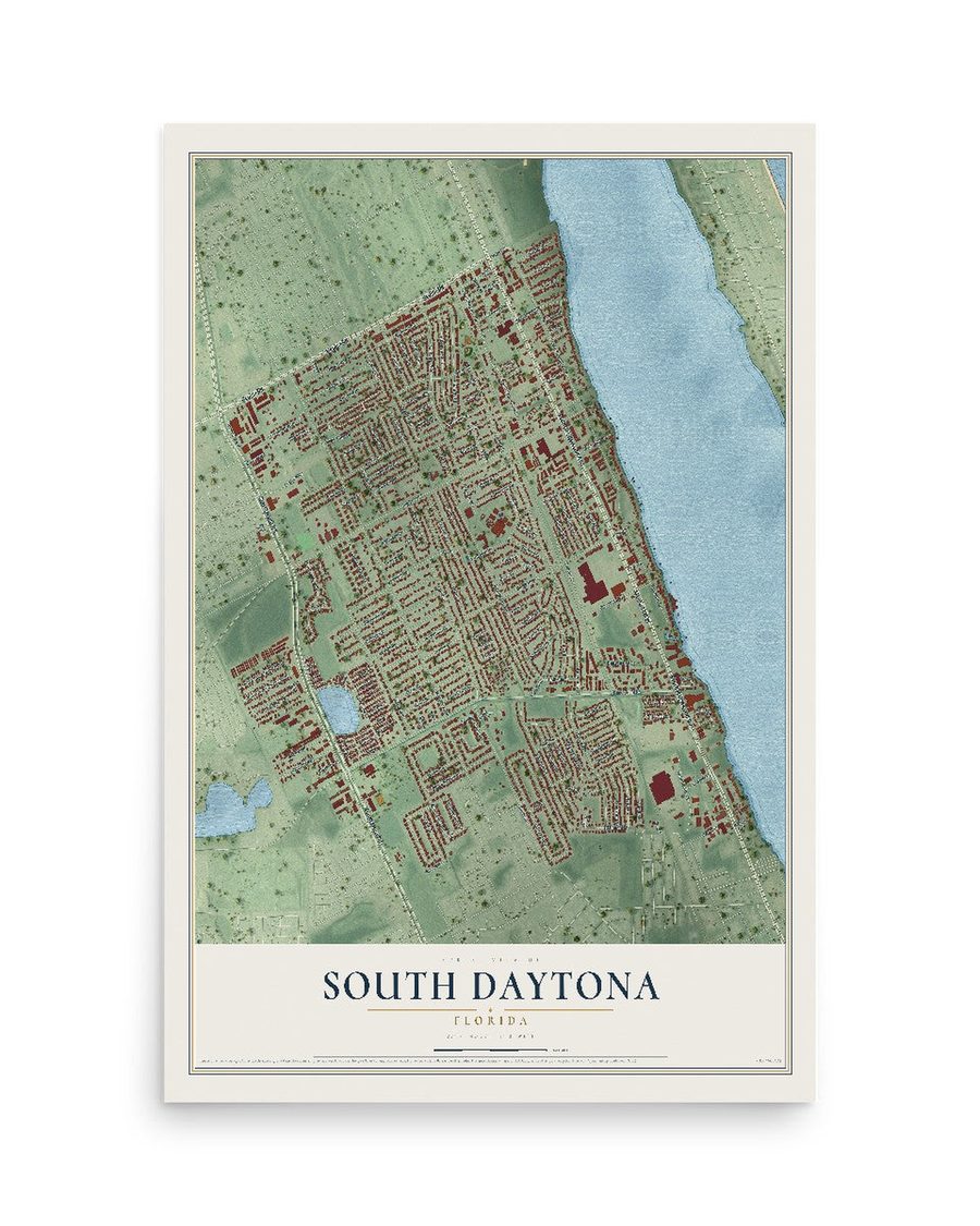 South Daytona, Florida map print, 12 x 18 in, print only