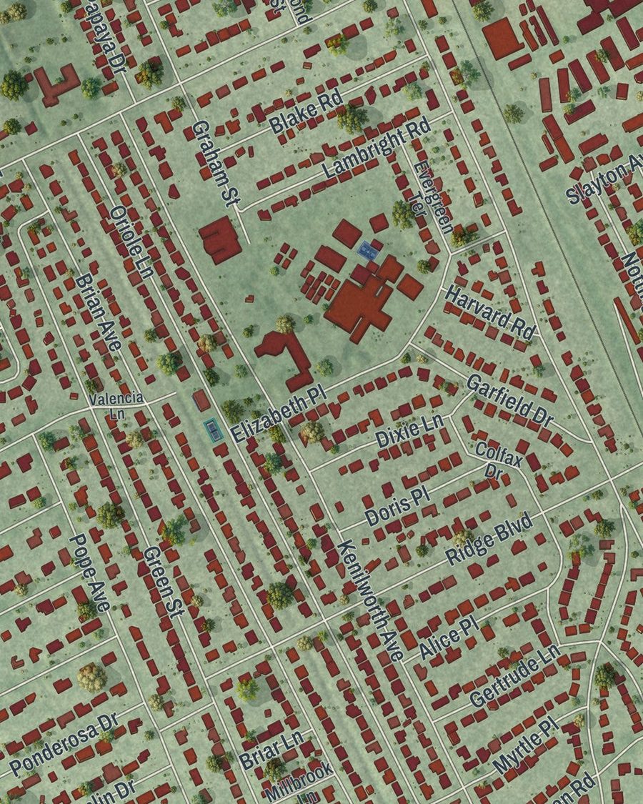 Close-up of South Daytona streets on the map