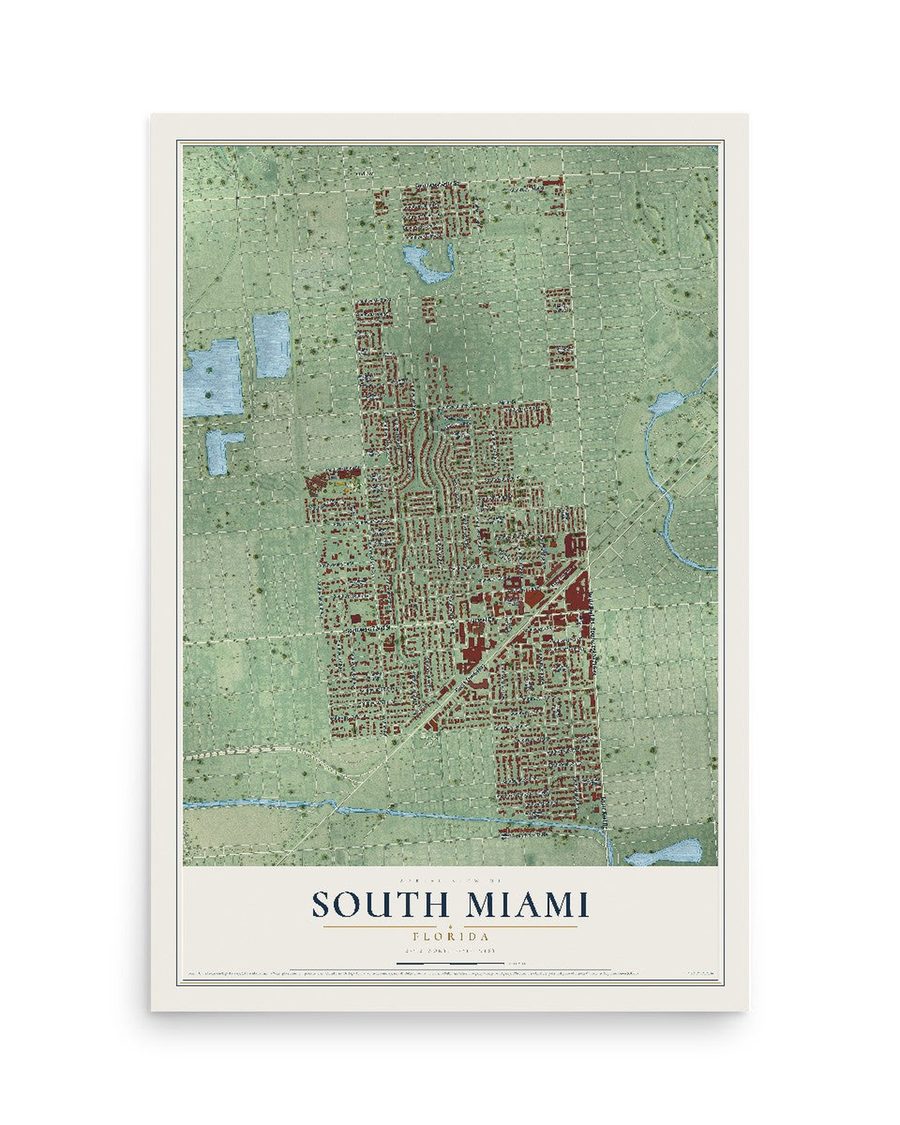 South Miami, Florida map print, 12 x 18 in, print only