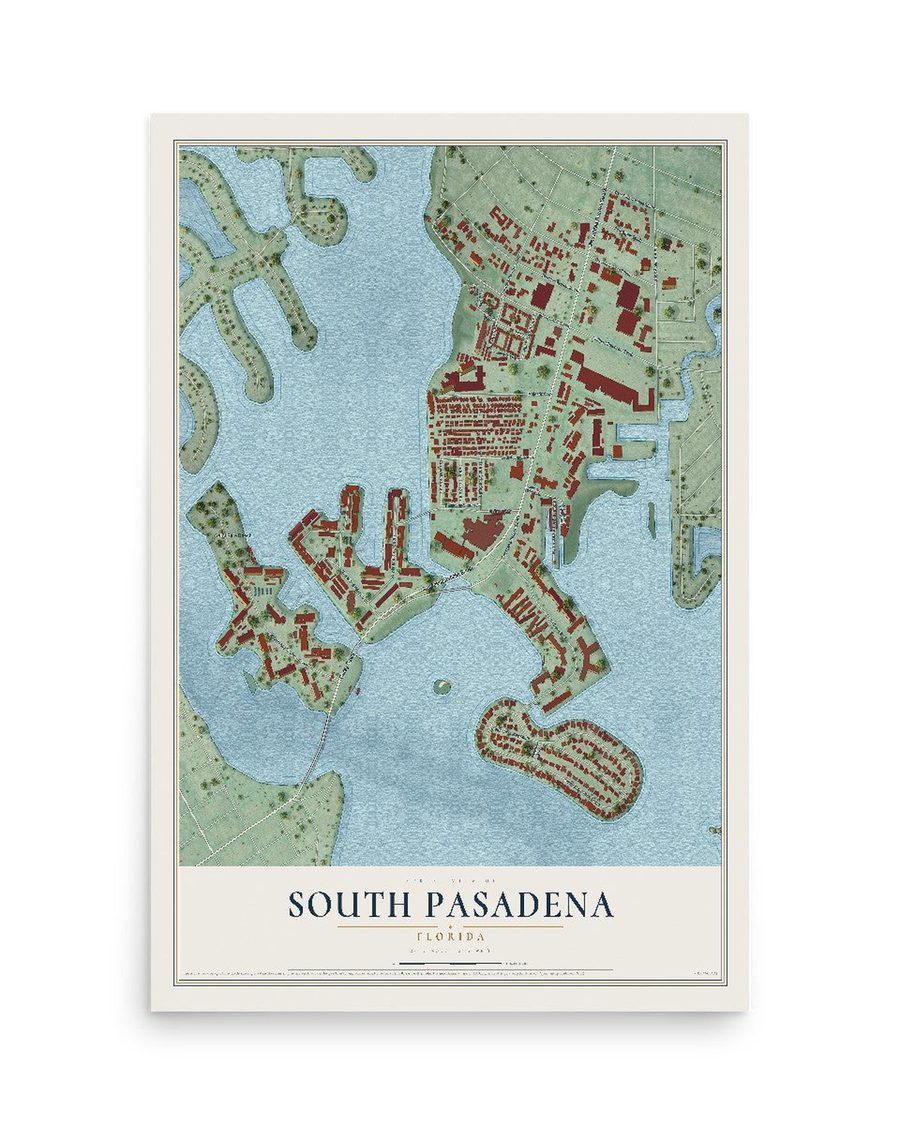 South Pasadena, Florida map print, 12 x 18 in, print only