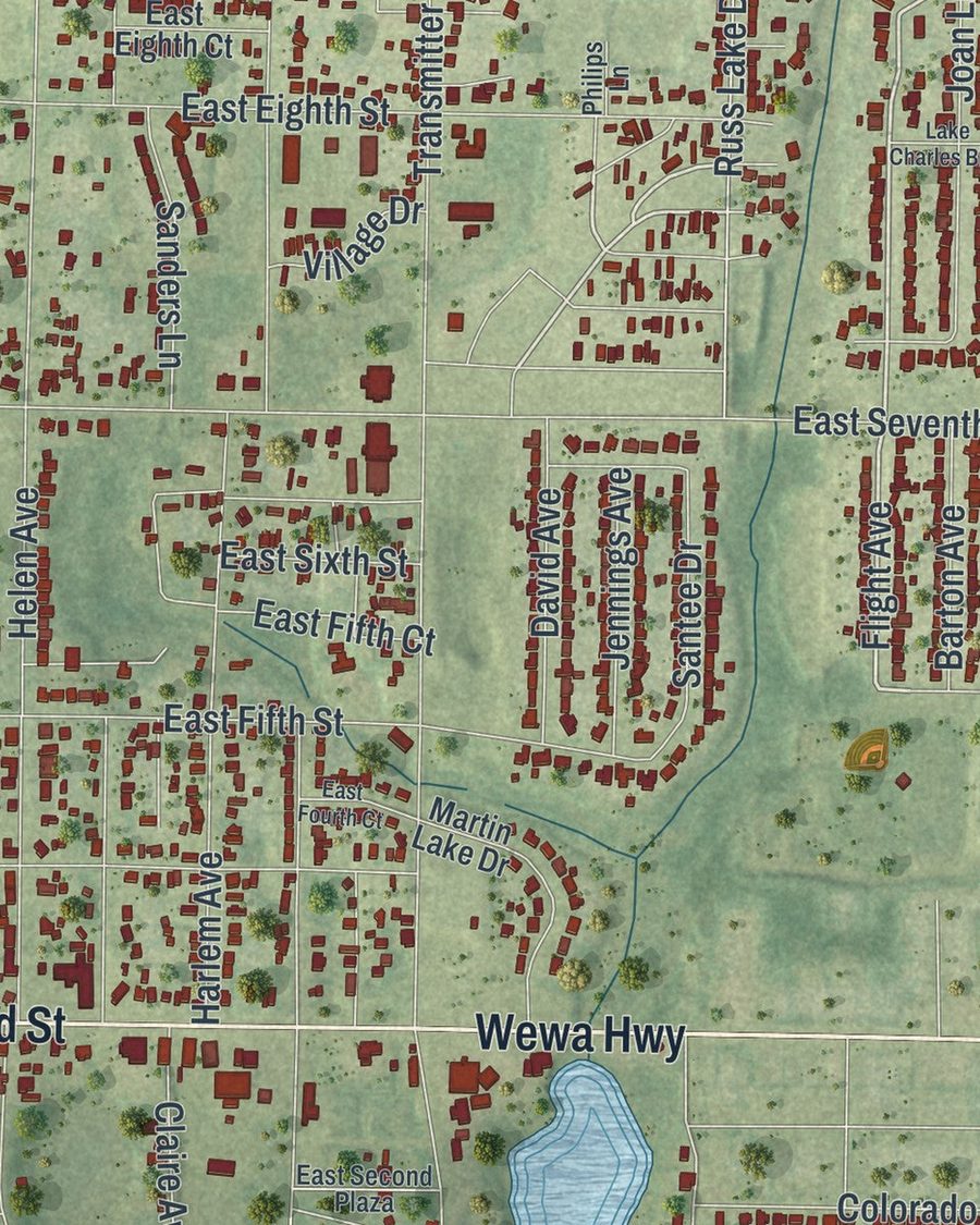 Close-up of Springfield streets on the map