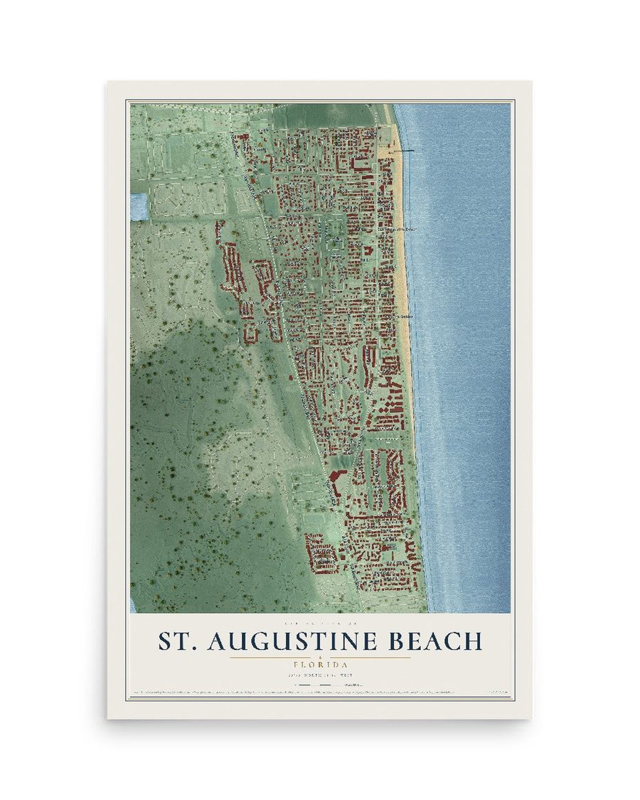 St. Augustine Beach, Florida map print, 12 x 18 in, print only