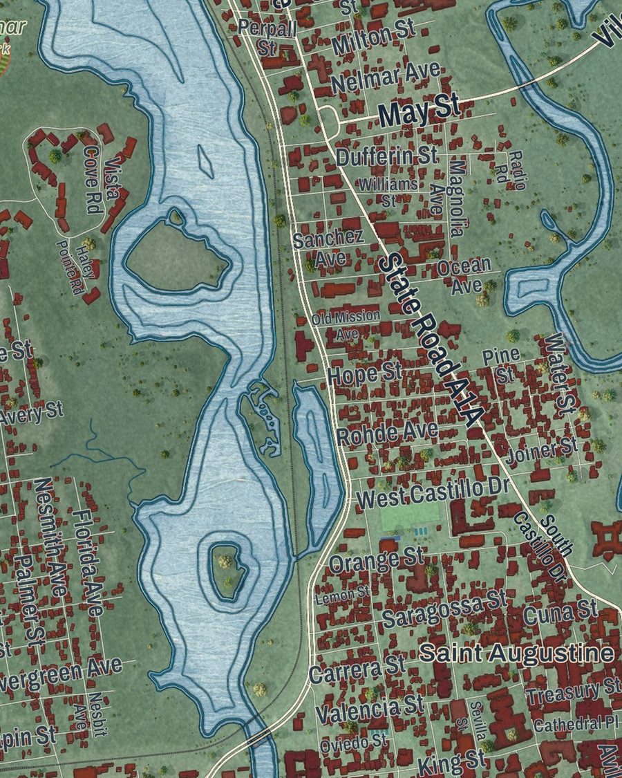 Close-up of St. Augustine streets on the map