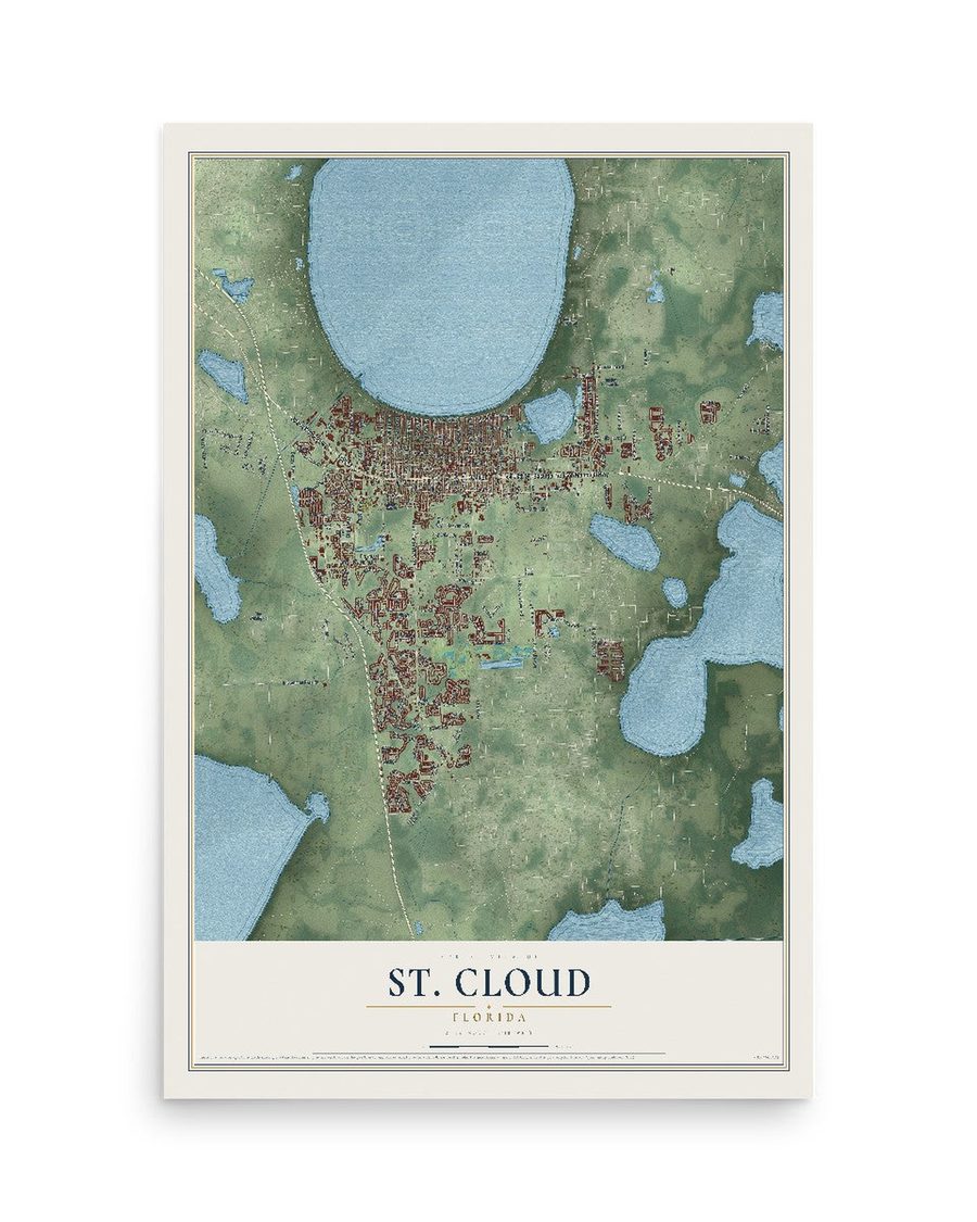 St. Cloud, Florida map print, 12 x 18 in, print only